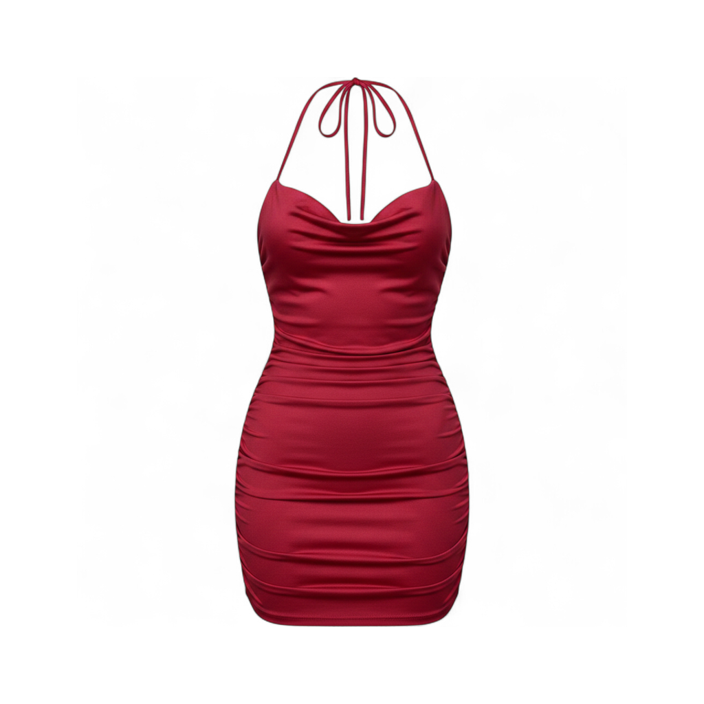 Vestido Corto Halter Fruncido