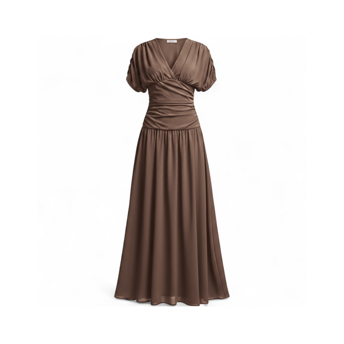 Vestido Midi Cruzado Abullonado Café