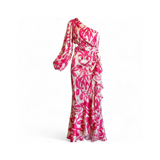 Vestido Largo Fucsia Un Hombro