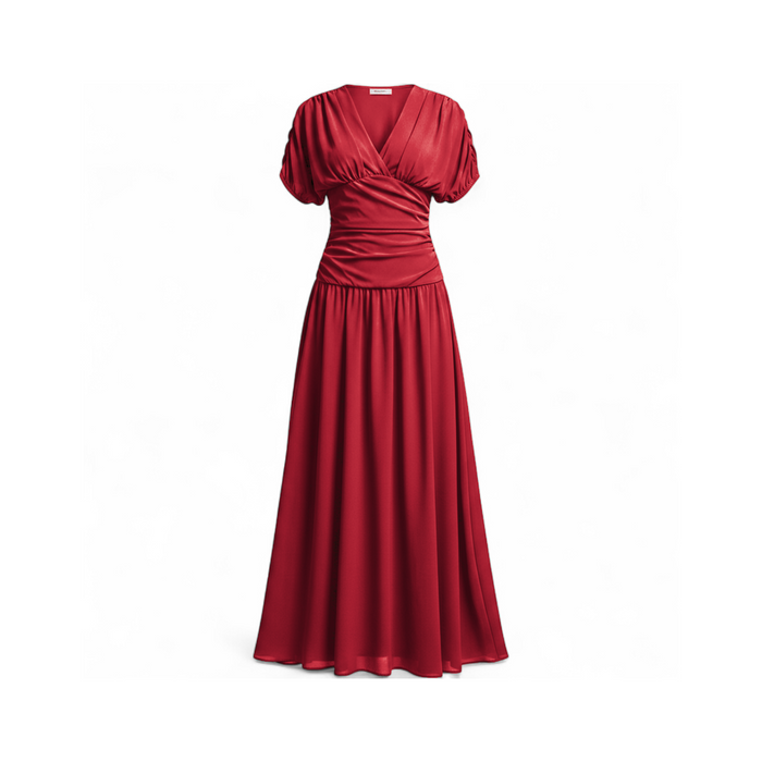 Vestido Midi Cruzado Abullonado Rojo