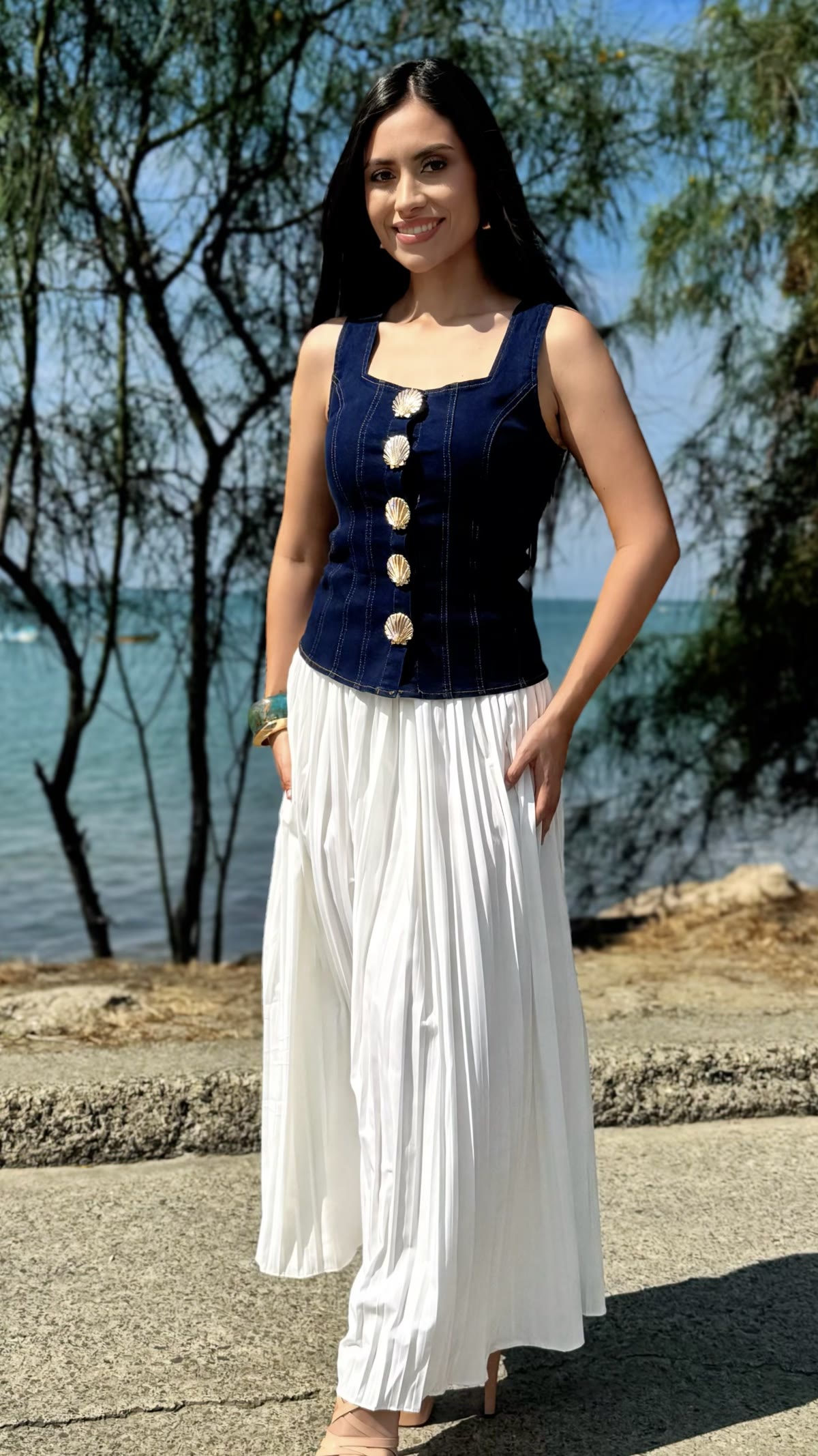 Look jean y falda plisada